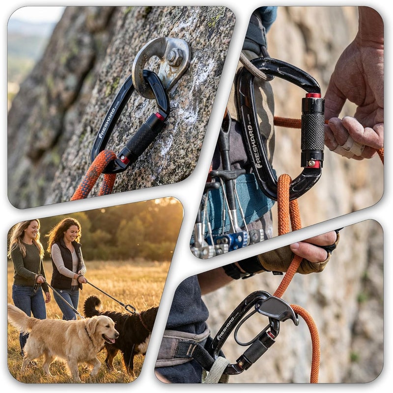 FresKaro UIAA Certified 25KN Auto Locking Climbing Carabiner Clips, Twist Lock, and Heavy Duty Carabiners for Rock Climbing, Rappelling, and Mountaineering, D Shaped - Image 4